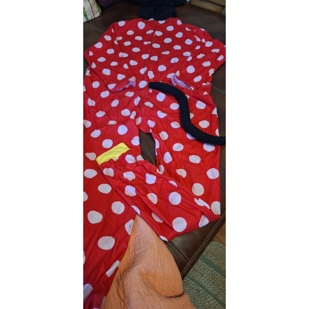Spirit Halloween Minnie Mouse Adult Costume Jumpsuit L XL Onesie Gloves Disney - Picture 5 of 14